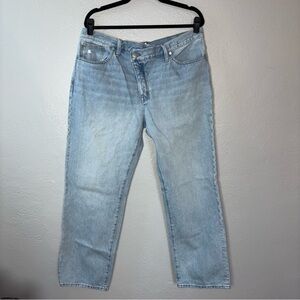 Madewell High Waisted criss Cross button detailing Straight Jeans in Light Blue